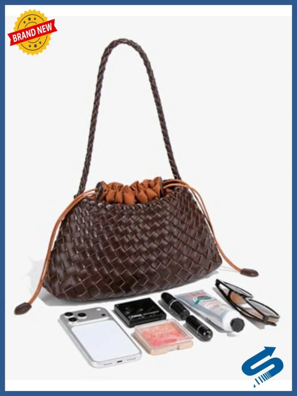 2 Pcs Slouchy Woven Hobo Bags PU Leather Crossbody Shoulder Tote